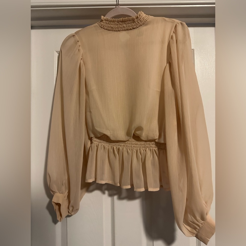 BOGO FREE* A. Calin Sheer Balloon Sleeved Peplum Top (*Lowest priced item free)